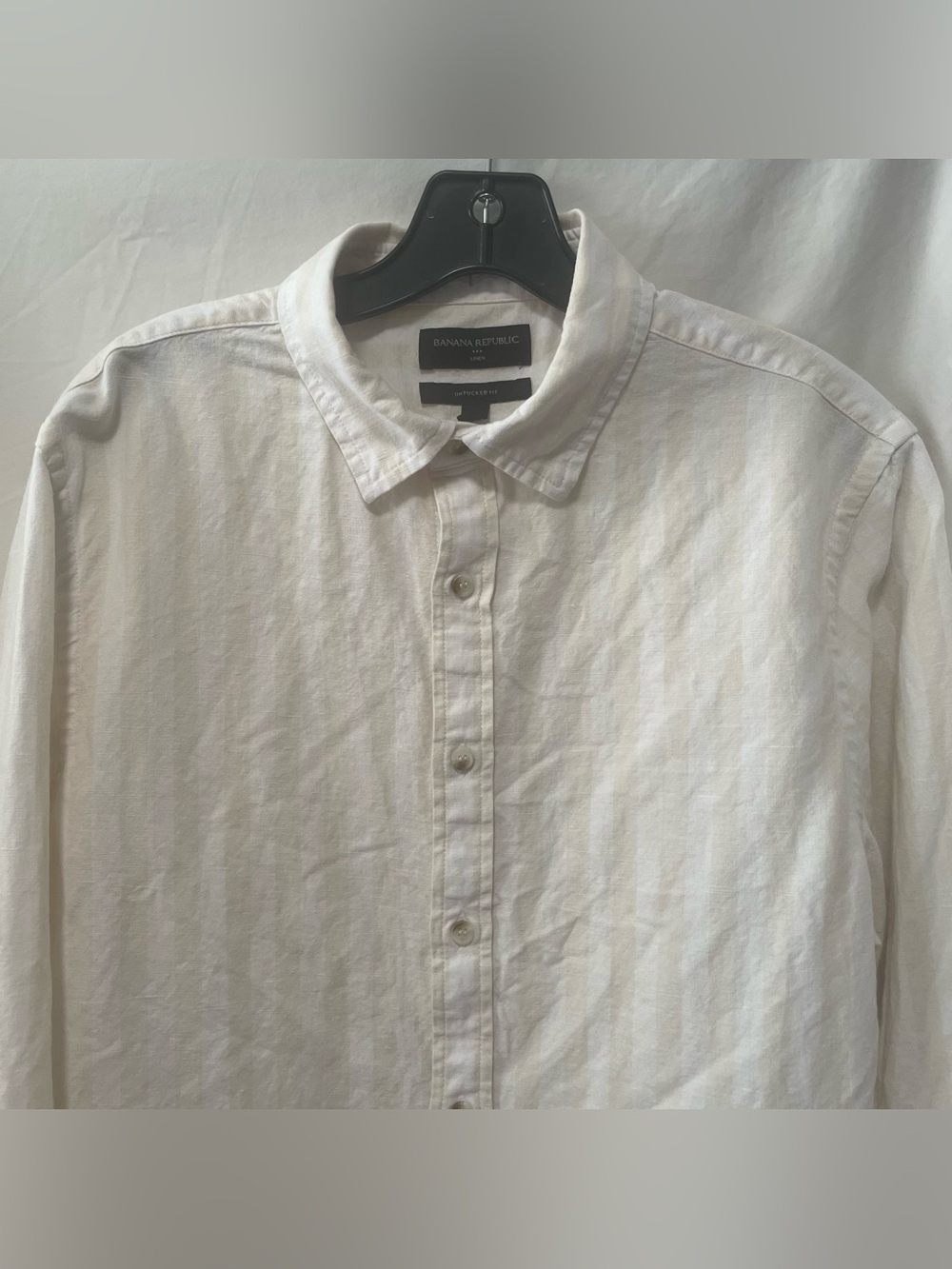 Banana Republic Linen Cream and White Striped Button-Down Shirt
